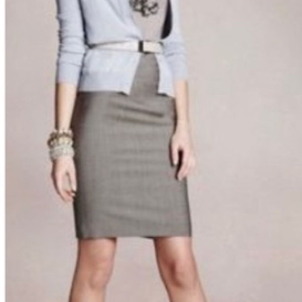 Loft Grey Gray Bodycon Stitched Slit Knee-Length Pencil Skirt Petite Size 6P